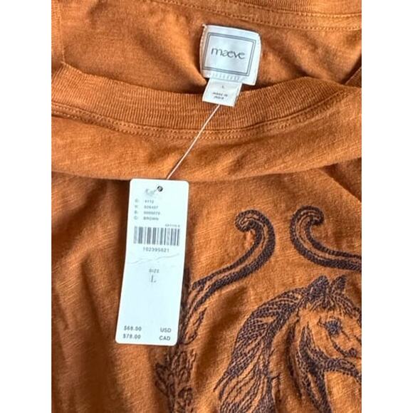 Anthropologie Maeve The Caitlyn Embroidered Boxy Horse Tee NWT Large - Picture 4 of 4